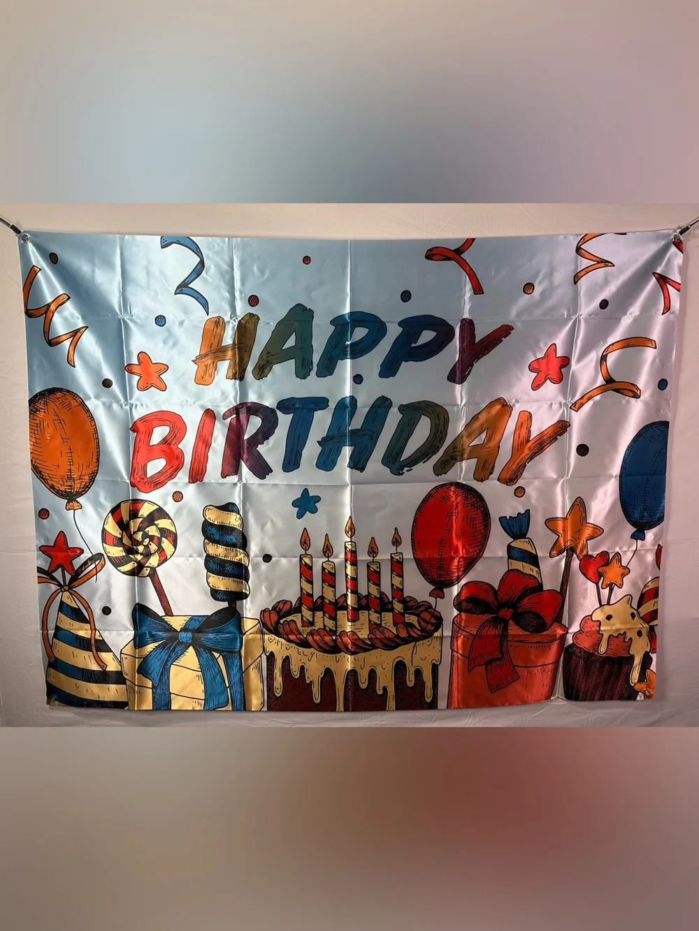 Happy Birthday Backdrop Banner 4.5x6 Feet. With 4 Grommets Beautiful and Vivid